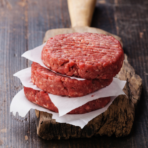 Beef hamburger patties offered at WP Meat Co in Enfield, Illinois.