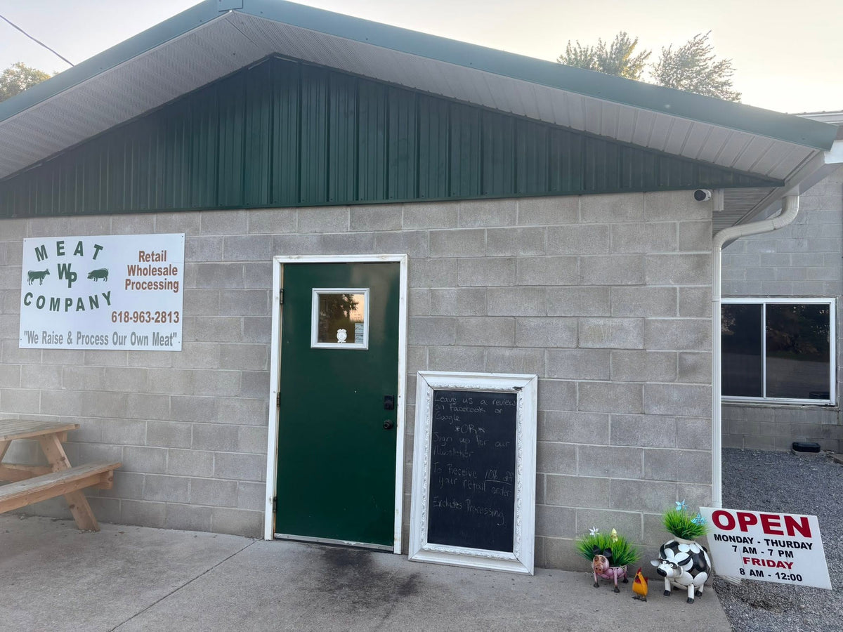 Outside of WP Meat Co in Enfield, Illinois.