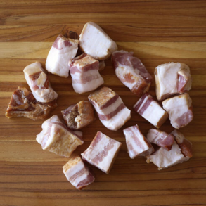 Bacon ends offered at WP Meat Co in Enfield, Illinois.