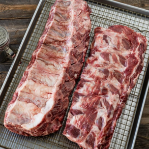 Beef back rib rack offered at WP Meat Co in Enfield, Illinois.