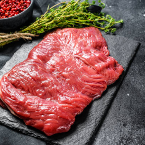 Beef flank steak offered at WP Meat Co in Enfield, Illinois.