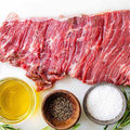 Beef skirt steak offered at WP Meat Co in Enfield, Illinois.