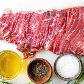 Beef skirt steak offered at WP Meat Co in Enfield, Illinois.