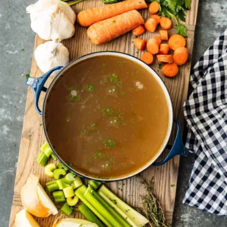 Chicken broth offered at WP Meat Co in Enfield, Illinois.
