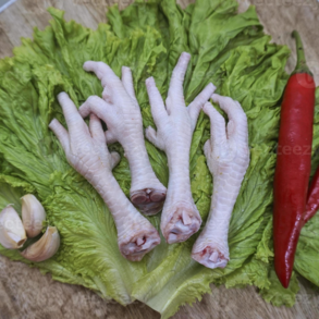 Chicken feet offered at WP Meat Co in Enfield, Illinois.