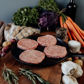 Ground pork patties offered at WP Meat Co in Enfield, Illinois.
