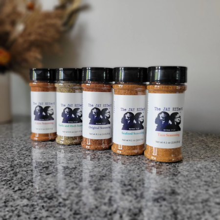 Low salt seasoning by "the Jay Effect" offered at WP Meat Co in Enfield, Illinois.