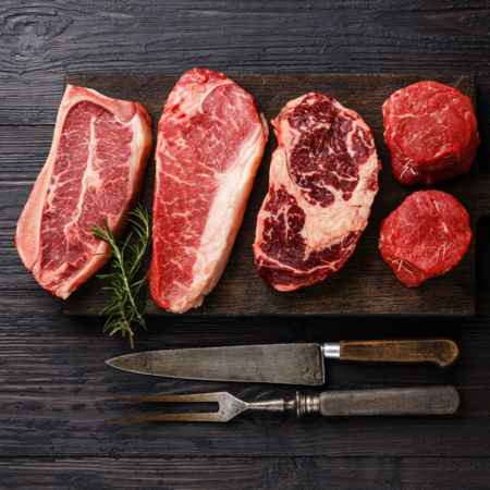 Four raw meat cuts from WP Meat Co in Enfield, Illinois