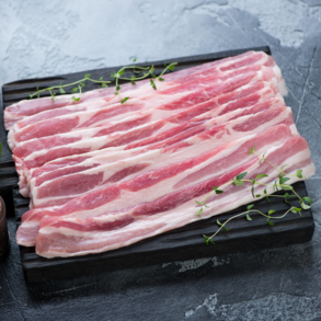 Pork bacon offered at WP Meat Co in Enfield, Illinois.